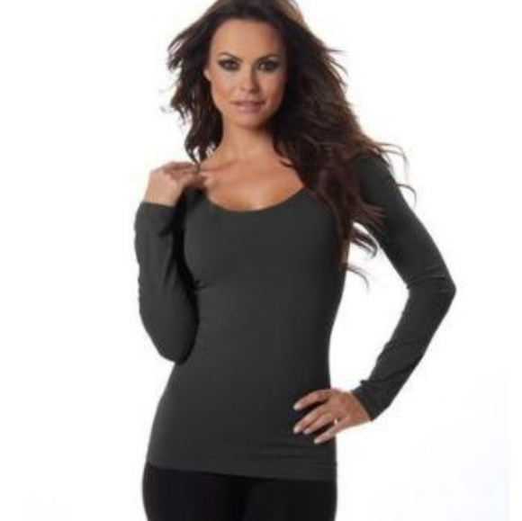 Seamless Shapewear Long Sleeve Fitted Pullover Top Navy - Picture 2 of 6